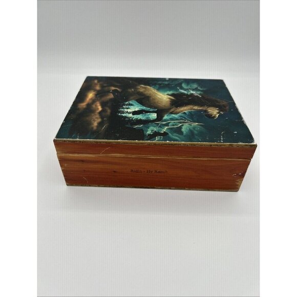 Ridin Hy Ranch Cedar Keepsake Box Horse Lightning Western Decor Storage - Picture 3 of 10